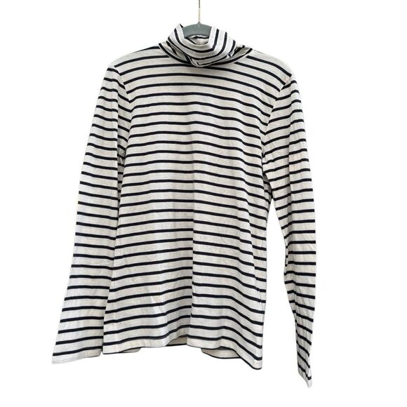 NWT J. Crew Women's Long Sleeve Striped Turtle Neck Top Navy Blue & White Medium - Picture 6 of 9
